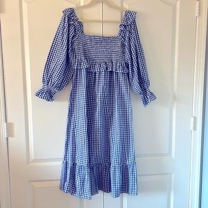 Frances Heart maternity gingham blue dress